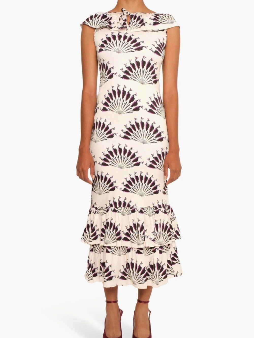 Anthropologie Cream Maxi Dress with Black Fan Floral Print
